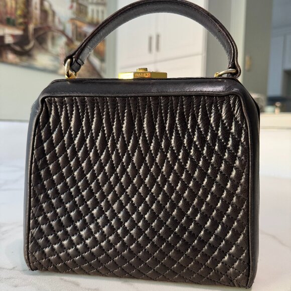 Vintage BALLY Structured SatchelQuilted NappaPush-Button Lock
